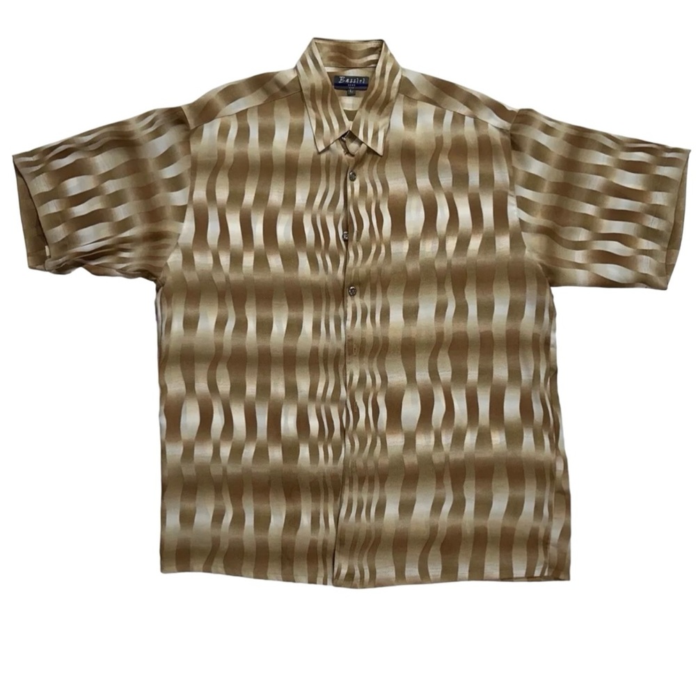 Bassiri Uomo Button Down Shirt Men L Tan Beige USA American-Made Vintage 1990s